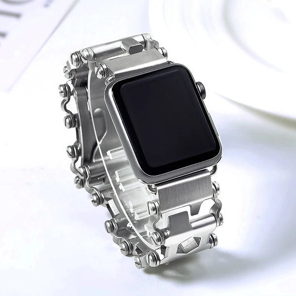 SILVER for Apple Watch 5 Tool combination Gadgets 304 Stainless Steel Brushed Unique Design Watchband 40mm 44mm 38mm 42mm iWatch Bands - Цвет ремешка: SILVER