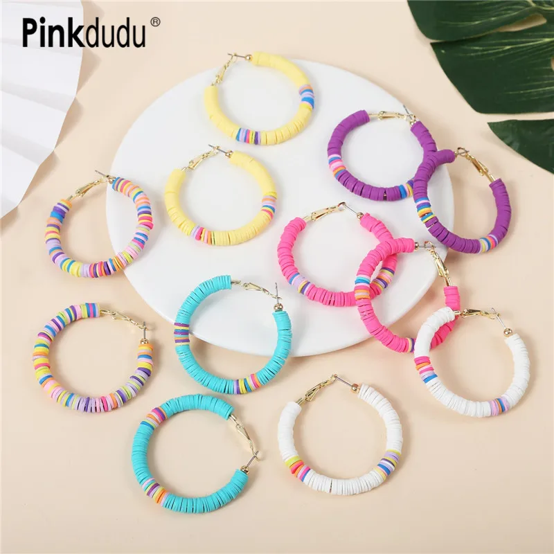 Pinkdudu Горячие богемные африканские пляжные круглые полимерные бусины серьги