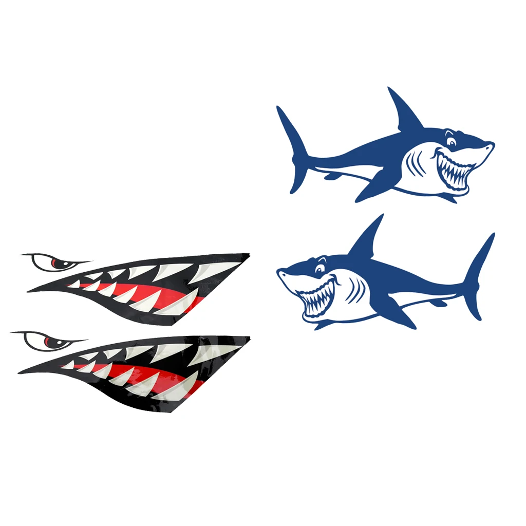 4Pcs Large Shark Teeth Sticker Vinyl Decals Fishing Boat Graphics for Canoe, Kayak, Car, Truck, Dinghy, Laptop, Walls
