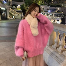 

Mink Cashmere Autumn Sweater Women O-Neck Casual Pullovers Sweet Long Sleeve Hairy Jumpers Outwear Lantern Sleeve M502
