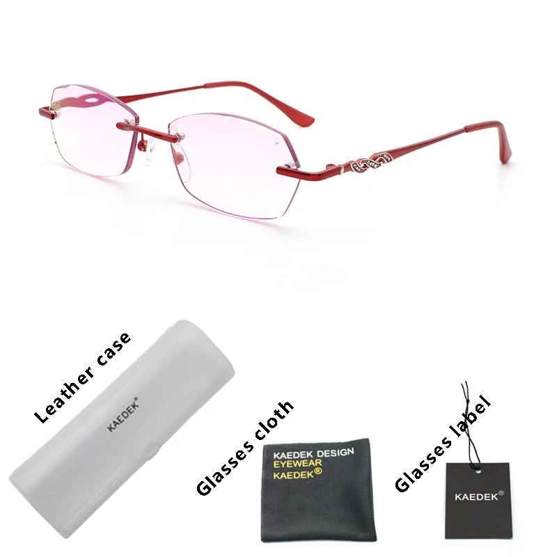 

KAEDEK Rimless Women Anti-Blu-Ray computer Reading Glasses Cat Eye Diamond Frame Presbyopic Ladies Diopter Farsight+1+1.5+2+2.5