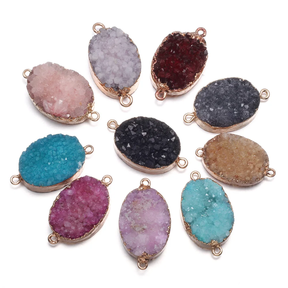 

1PC Natural Crystal Agatess Stone Charm Multi-color Egg-shaped Pendants Connectors for Making Jewelry Necklace Bracelet