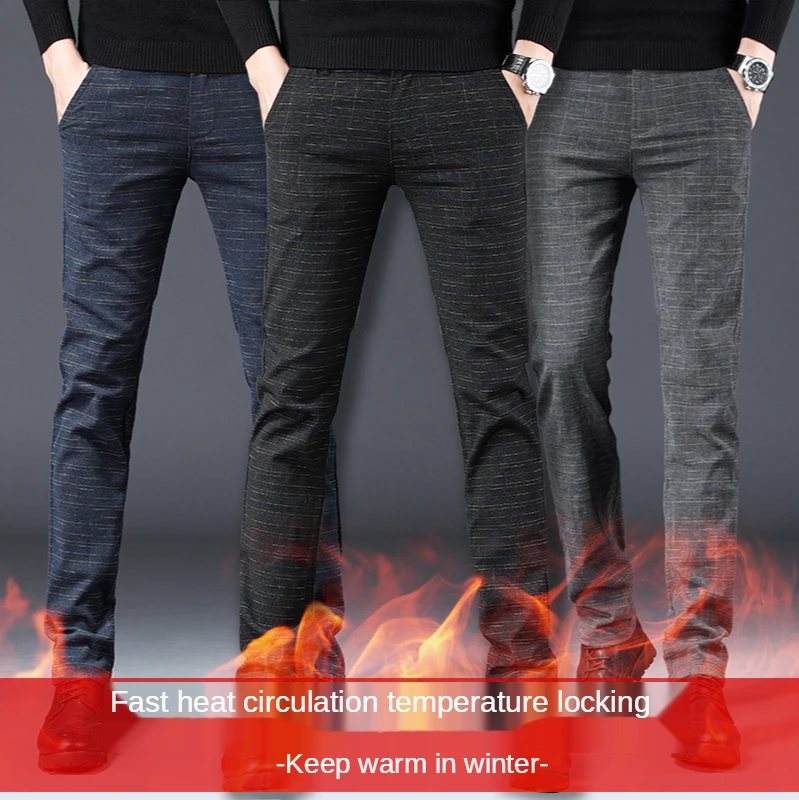 

Plush casual pants check thick straight tube slacks men's casual pants men's