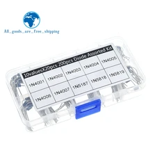 200Pcs Kit Sortido Diodo Retificador Valores 10 1N4001 1N4002 1N4003 1N4004 1N4005 1N4006 1N4007 1N5817 1N5818 1N5819 + Box
