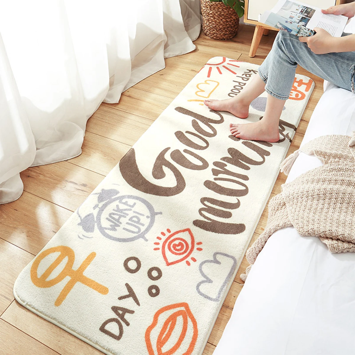 

Household Berber Fleece Rug Creative Letter Pattern Thickened Rectangular Sofa Non-slip Floor Mat for Bedroom Living Room