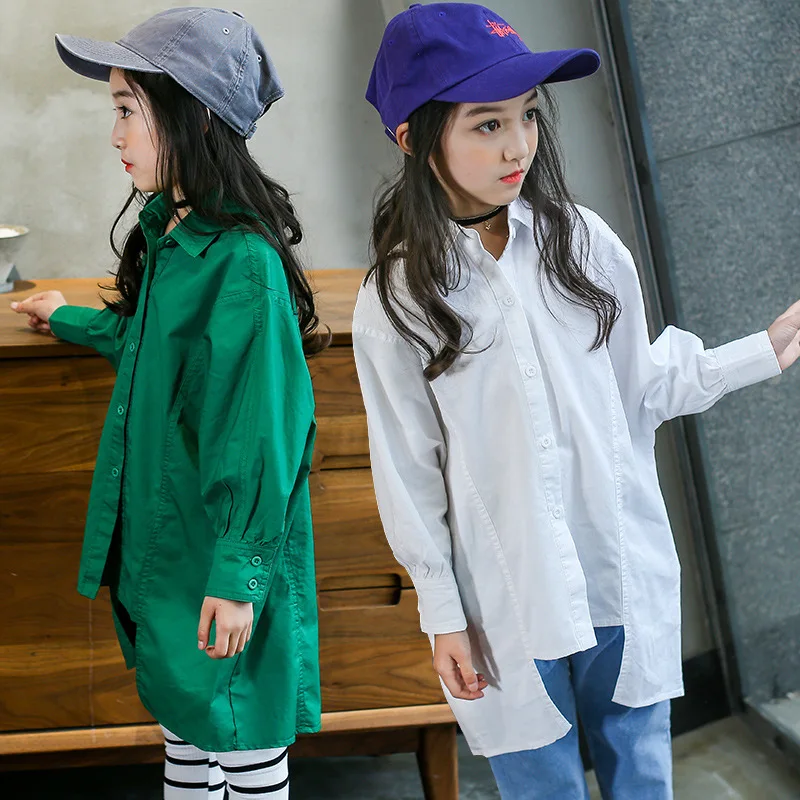 

Girl'S Shirt 2019 New Style Spring And Autumn Korean-style Tops Big Boy Loose Large Version of Shirt Children Cotton Clothes