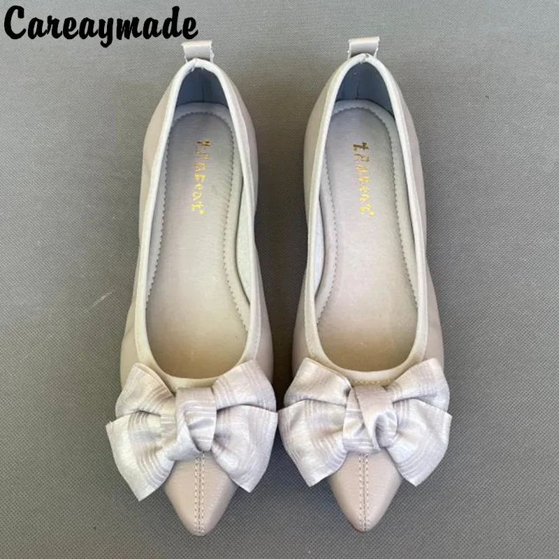 

Careaymade-Genuine Leather Flats Women Shoes Bow knot small pointed low heel single shoes pedicure lady's shoes Casual Shoes