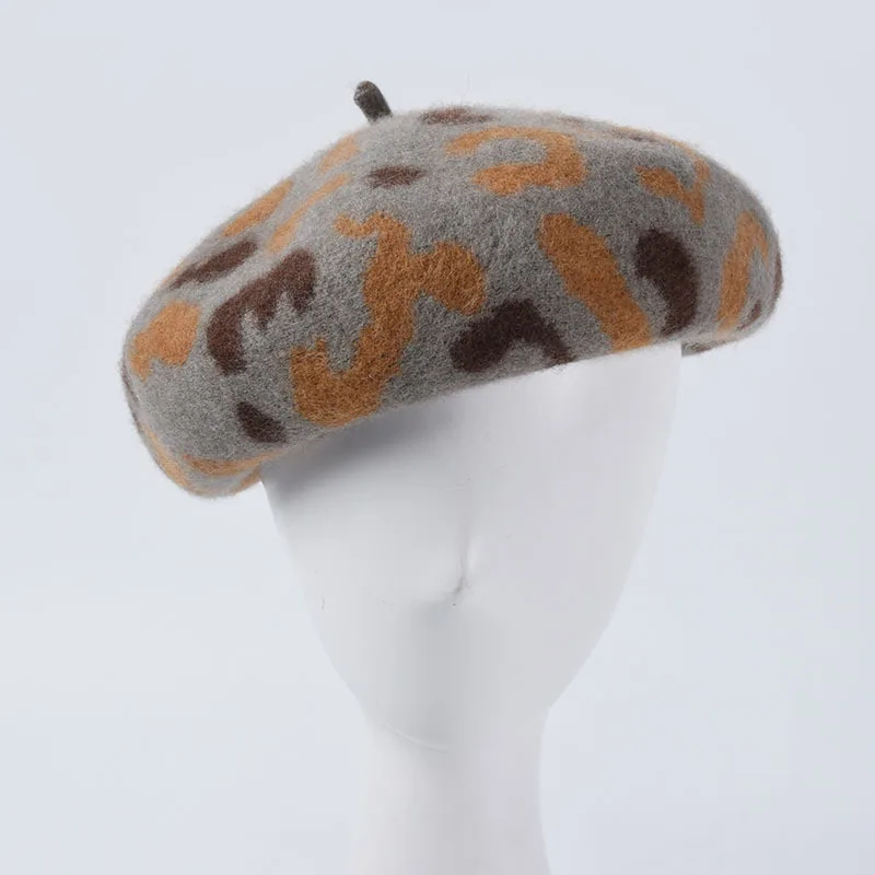 2019 леопардовая женская шапка Beanie BERET Женская осенне-зимняя шерстяная теплый берет женские шапки маляр шляпа innot cap Newsboy шапки