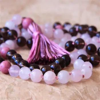 

8mm Rose Quartz citrine Gemstone 108 Beads Tassel Mala Necklace elegant classic Handmade energy Cheaply Unisex Bless Meditation