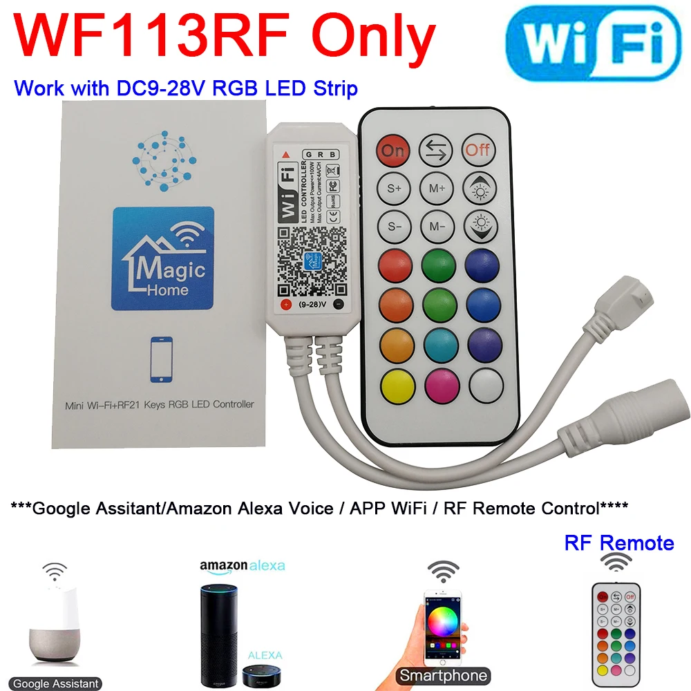 WF113RF 21Key RGB Magic Home Bluetooth Wifi RGB RGBW RGBWC Светодиодная лента для управления смартфоном приложение для управления РЧ/ИК-пультом Alexa Google Голосовое управление - Цвет: WF113RF 21Key RGB