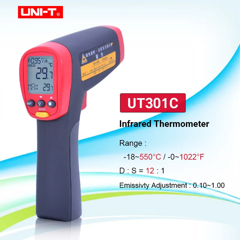 UNI-T UT301A UT301C цифровой термометр Открытый-18-350C/0-622F 12:1 IR Температура метр инфракрасный локатор орудийного расчёта с ЖК-дисплей подсветка