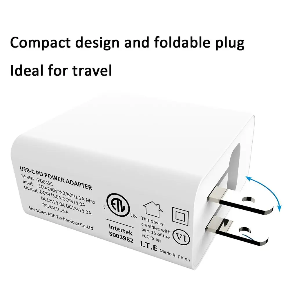  45W Wall Charger USB C Charger with Power Delivery Power Adapter 2.0 Power Adapter for MacBookiPhon