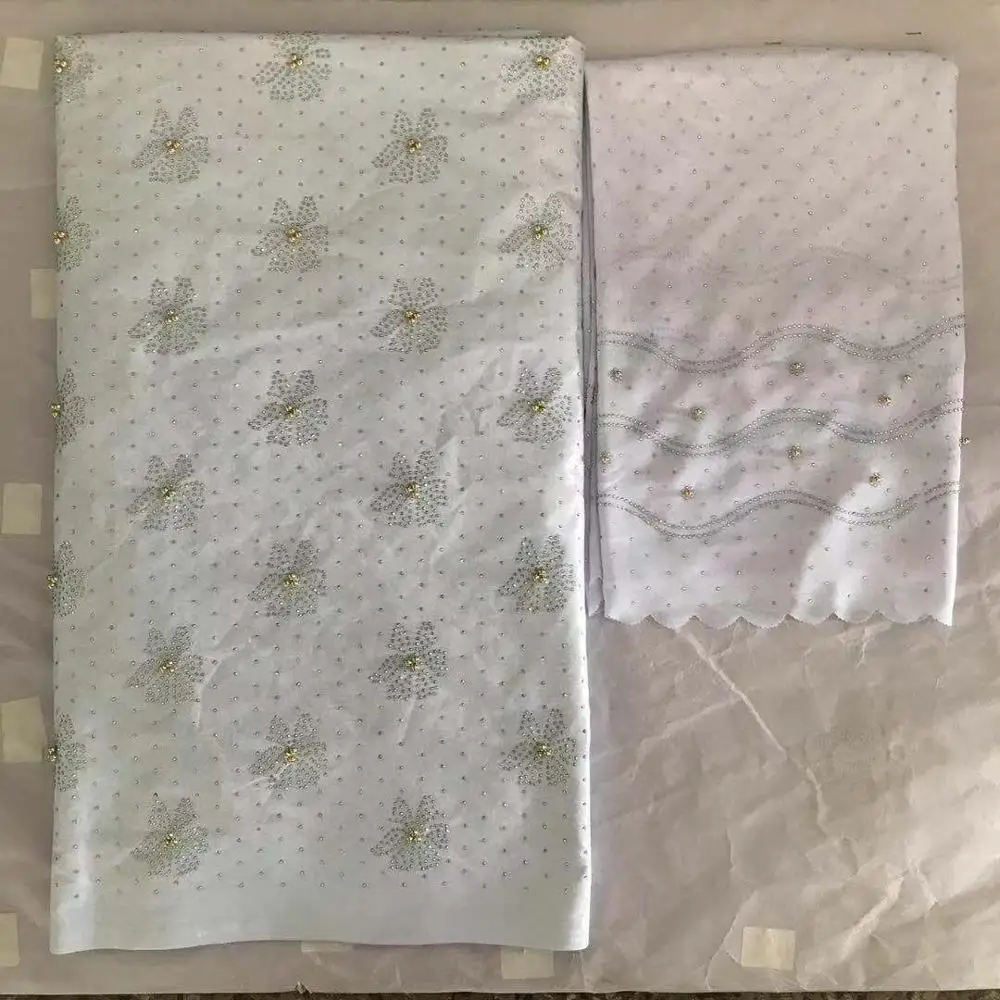 Дизайн Базен парча богаче Getzner белые камни бусины Морская раковина Одежда Ткань хлопок кружева материалы для платья