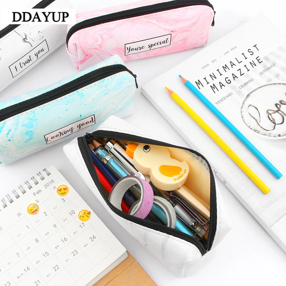 Мраморный чехол карандаш с узором кожаная сумка пенал для канцелярских