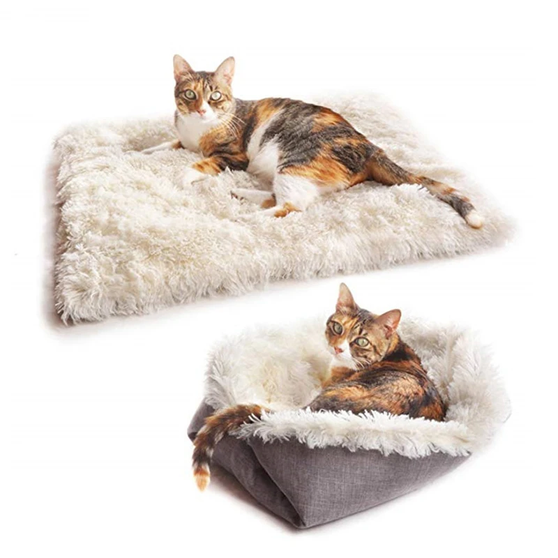 

Soft Plush Cat Bed House Winter Warm Pet Mat Foldable Variability Dog Bed Sleep Cat Accessories Pet Comfort Kitten Nest for Dog