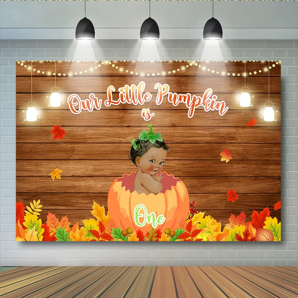Birthday Party Halloween Photography One Little Pumpkin Is Turnning Wood Backdrops Maple leaf Photobooth | Электроника