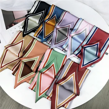 

Small Scarf For Women New Print Handle Bag Ribbons Brand Fashion Head Scarf Chiffon Small Long Skinny Head wear Scarves