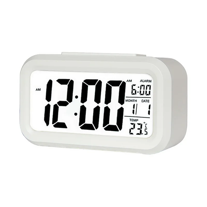 1 шт., светодиодный цифровой Электронные часы с будильником, Смарт-часы с немой подсветкой, отображение температуры и календаря, функция повтора, будильник - Цвет: Белый