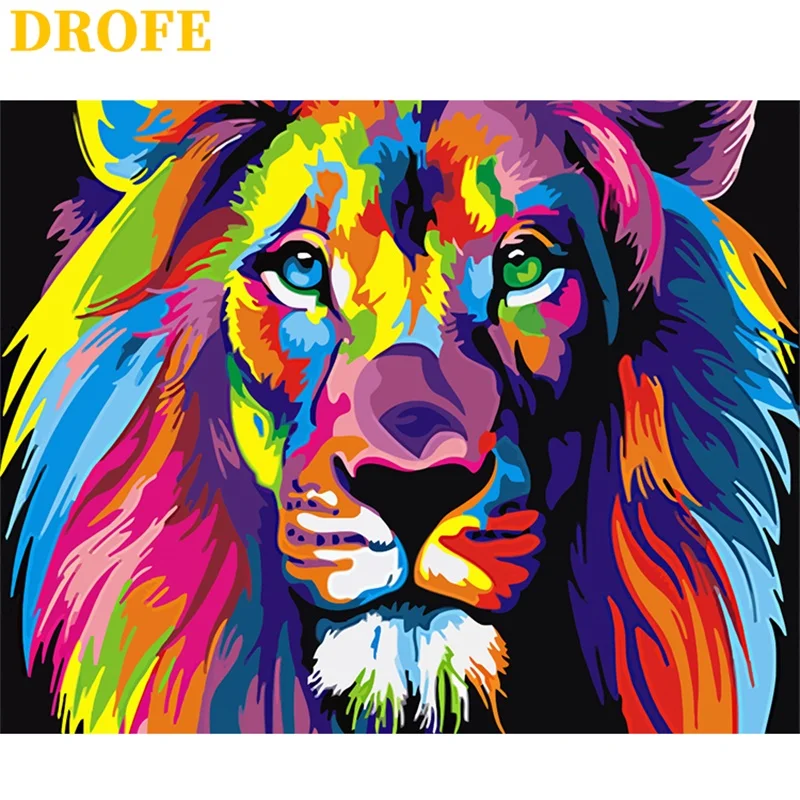 Картина масляная DROFE 40x50 см для творчества яркие львы животные ручная роспись