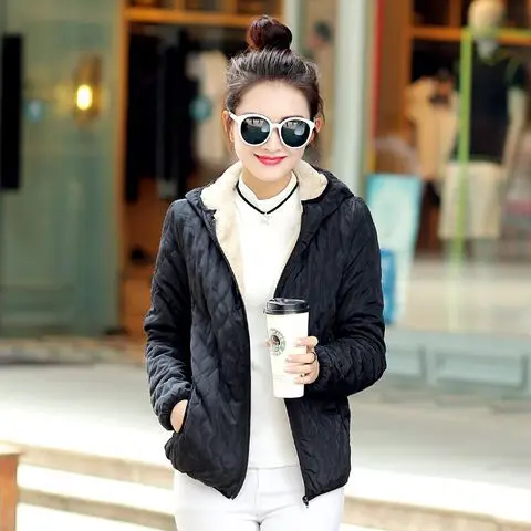 

2018 New Style Short Casual Large Size Thin Slimming Brushed And Thick Lambs Wool Hooded Cotton-padded Clothes Cotton Coat WOMEN