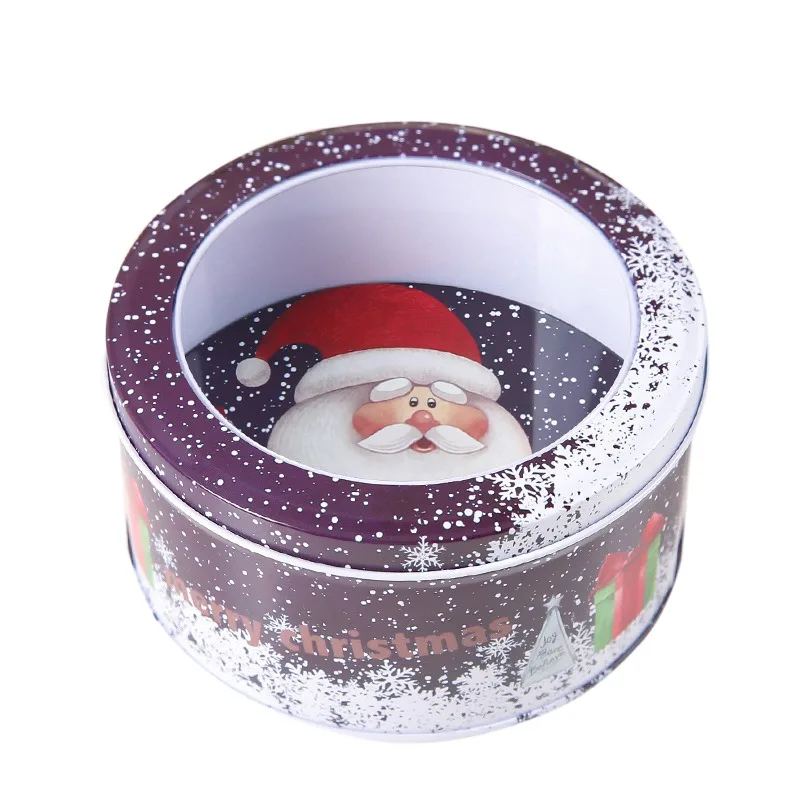 Metal Round Christmas Gift Box Christmas Decorative Jar Cookie Candy Tins Home Storage Containers Festival Gifts Decoration Sto - Цвет: Фиолетовый