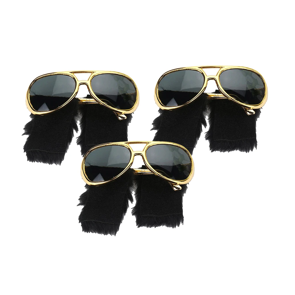 Pack of 3 Novelty Gold Sunglasses Funny Beard Glasses 70s 80s Disco Fancy Dress