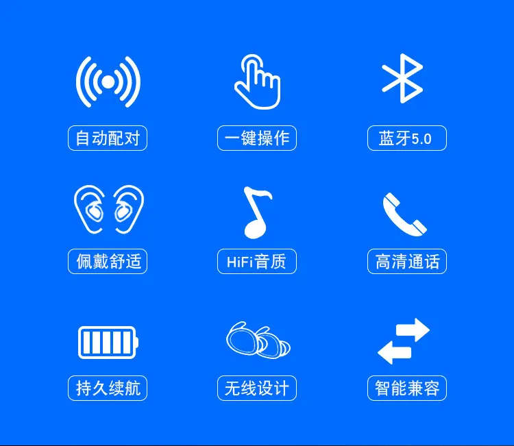 KYCXD bluetooth 5,0 наушники Автоматическая пара бинауральных звонков для длительной выносливости Беспроводные наушники для iPhone xiaomi