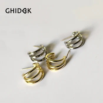 

GHIDBK Dainty Three Layers Hollow Hoop Earrings for Women Minimalist Statement C Ring Earring Summer Hoops 2019 Fashion Jewelry