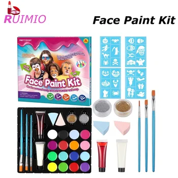 

PRETYZOOM Face Paint Kit 16 Colors Halloween Face Painting Kit Professional Safe Face & Body Paint for Kids Teens Toddlers