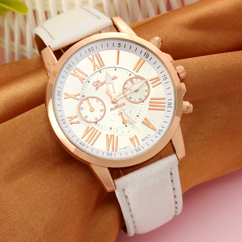 MINHIN, разноцветные кварцевые наручные часы с ремешком, женские часы с милым дизайном, римские цифры, кожаный ремешок, наручные часы-браслет - Цвет: W587 white
