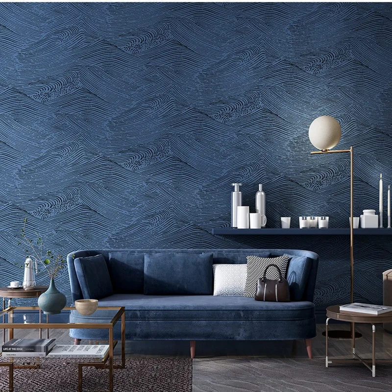 Japanese Style Blue Art Wave Wallpaper Living Room Bedroom Background Non-woven Fabric Wall Paper Roll rattan woven wave fruit basket living room household storage basket candy snack fruit plate rattan basket