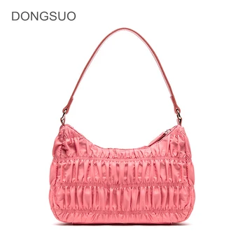 

Women baguette Underarm bag fashion canvas pleated small hobos bag green black yellow design totes handbag 2020 summer new