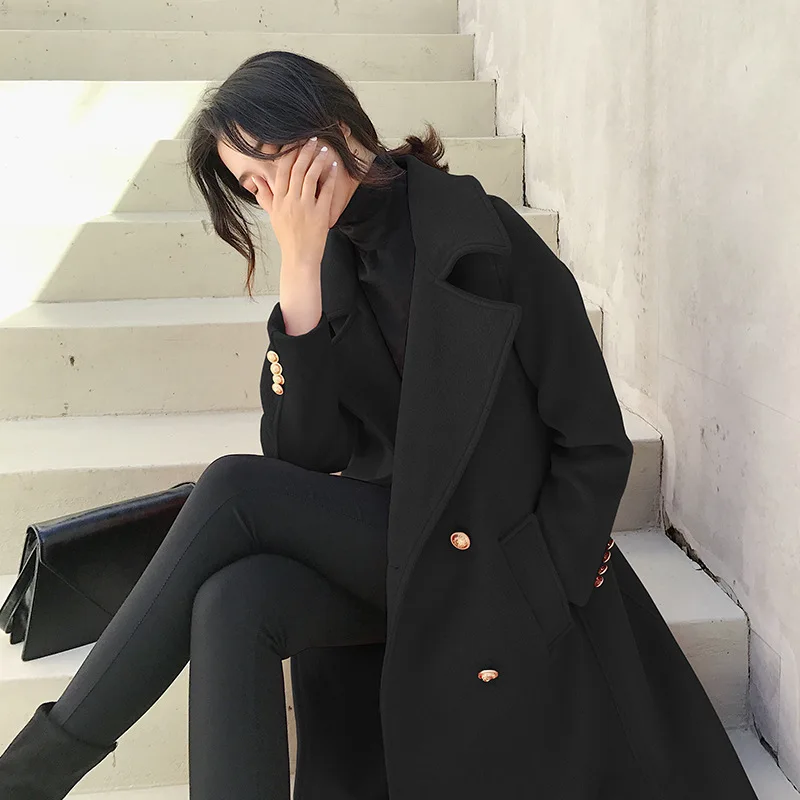 Casaco feminino Великобритания женские большие размеры Осень Зима Cassic простые шерстяные длинное пальто Макси женский халат Верхняя одежда manteau femme
