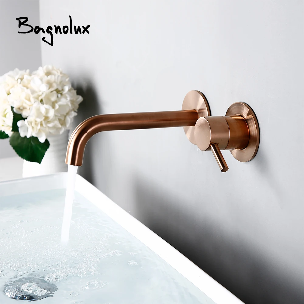 

Bathroom washbasin wall-mounted single handle rotary adjustment hot and cold brushed gold new faucet
