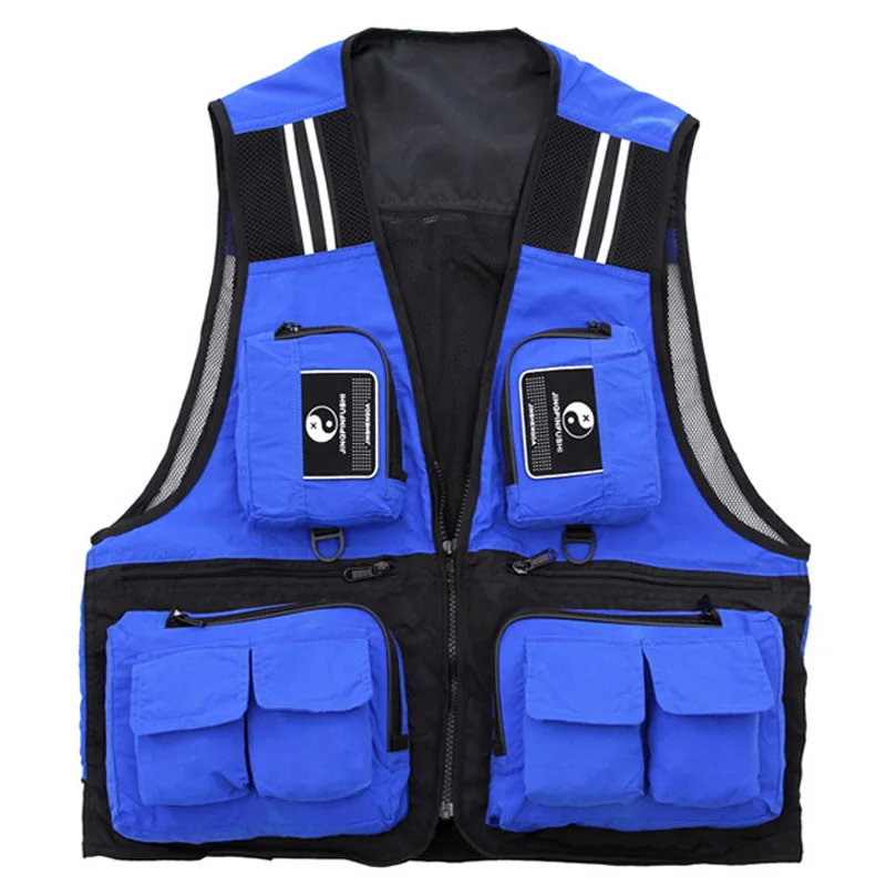 

Fishing Waistcoat Sleeveless Mesh Fishing Jacket Multi-Pockets Breathable Photography Hunting Fishing Climbing Vest,Blue XXXL