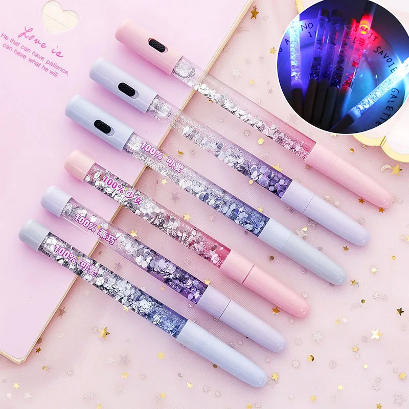 

1Pc Kawaii Little Fairy Magic Colorful Quicksand Gel Pen Novelty Creative LED Lights Signature Pens for Kids Gift Office School