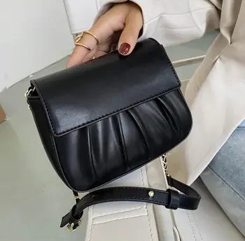 

Elegant Female Pleated Flap Crossbody bag 2020 New High-quality PU Leather Women's Designer Handbag Chain Shoulder Messenger Bag