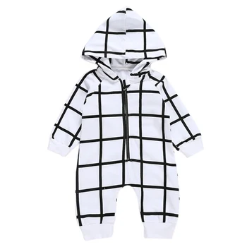 

Baby Kids Boys Girls Infant Hooded Plaid Romper Jumpsuit Long Sleeve Clothes Outfits 0-12M New Children Autumn Clothing m