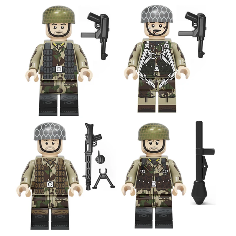 with weapon Новое поступление, 4 шт./партия, военные армейские парашюты, солдатские фигурки, строительные блоки, бронированный солдат, оружие, кирпичи, игрушки B245 - Цвет: with weapon