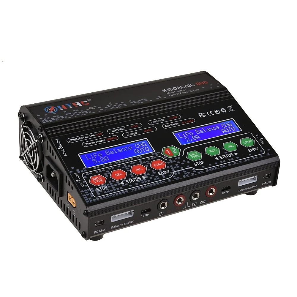 

HTRC H150 RC Balance Battery Charger Discharger for Lilon LiPo LiFe LiHV Nimh NicdAC DC DUO 300W 12A Dual Output LCD Display