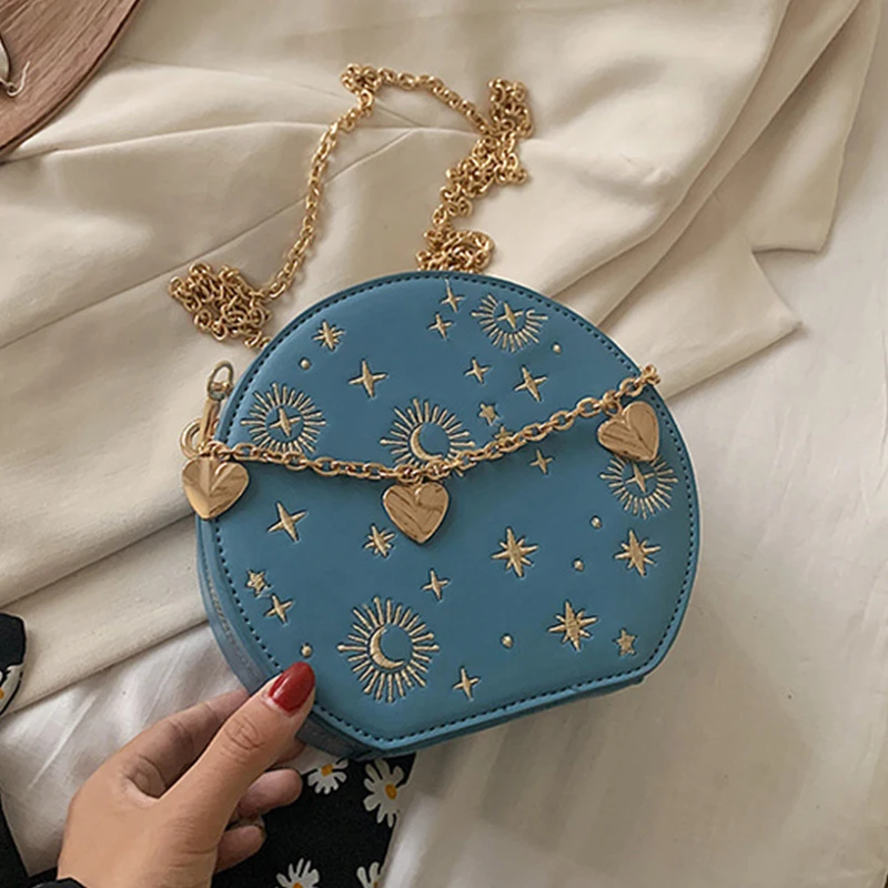 

Fashion Starry Sky Round Bags Women Crossbody Bag Luxury Chain Circular Shoulder Bag Lady Small Embroidery Women's Handbag 2020