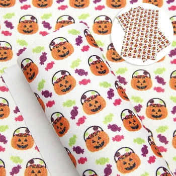 

20*34cm Cartoon Animal Halloween Fine Glitter Printed Faux Synthetic Leather For Bow DIY Handmade Materials,1Yc10057