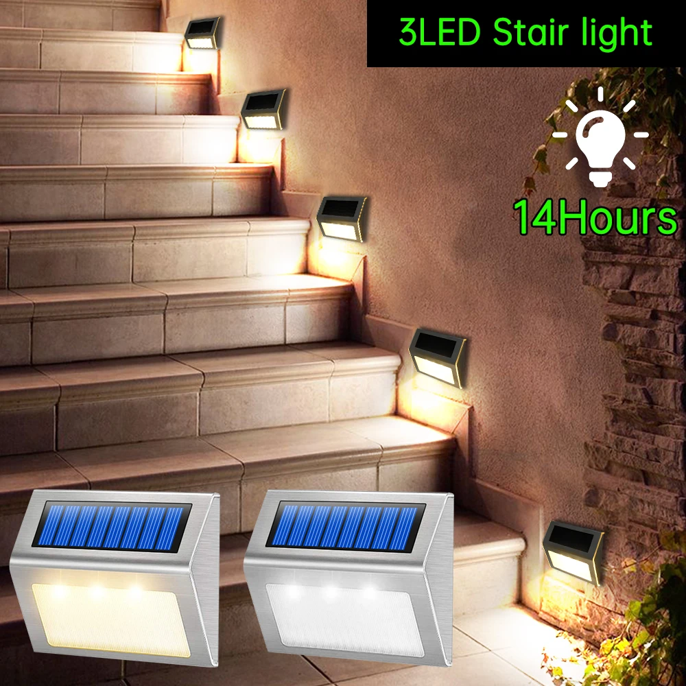 Luces LED solares acero inoxidable para exteriores, 3 luces para escaleras, balcón, jardín, valla, escalera, 2021|Luces camino| - AliExpress