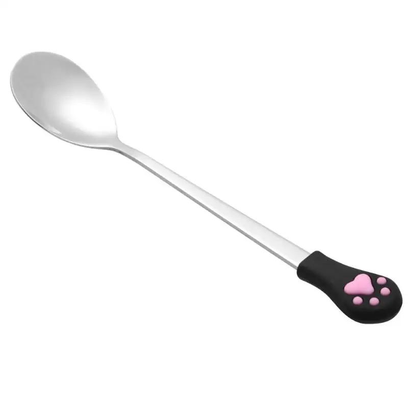 Black-Pink Ложка из нержавеющей стали с длинной ручкой для кофе, молока, ложки, посуда, инструмент - Цвет: Black-Pink