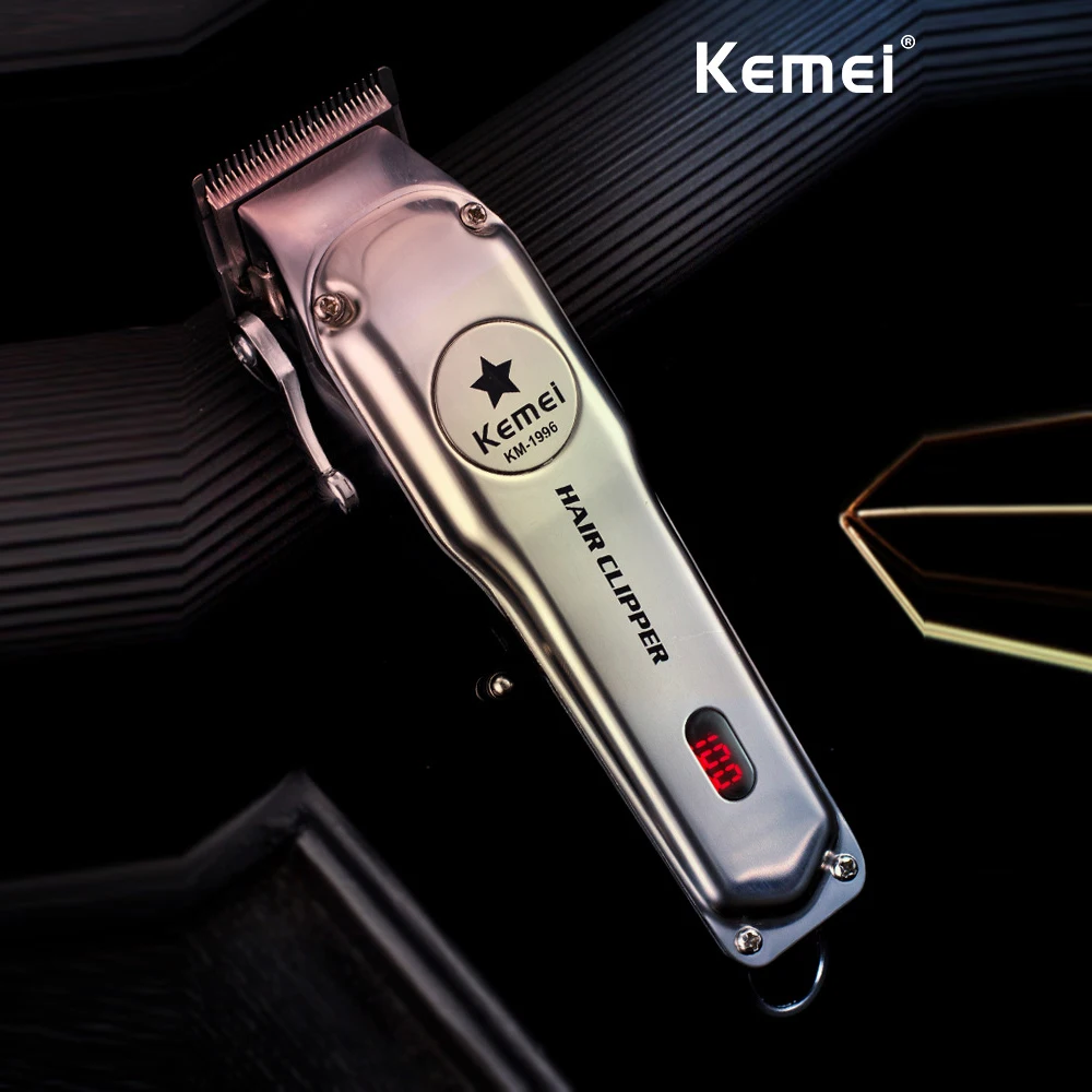 Kemei-1996 Парикмахерская перезаряжаемая машинка для стрижки волос полностью металлический Электрический триммер для волос для мужчин профессиональный триммер для бороды машинка для стрижки
