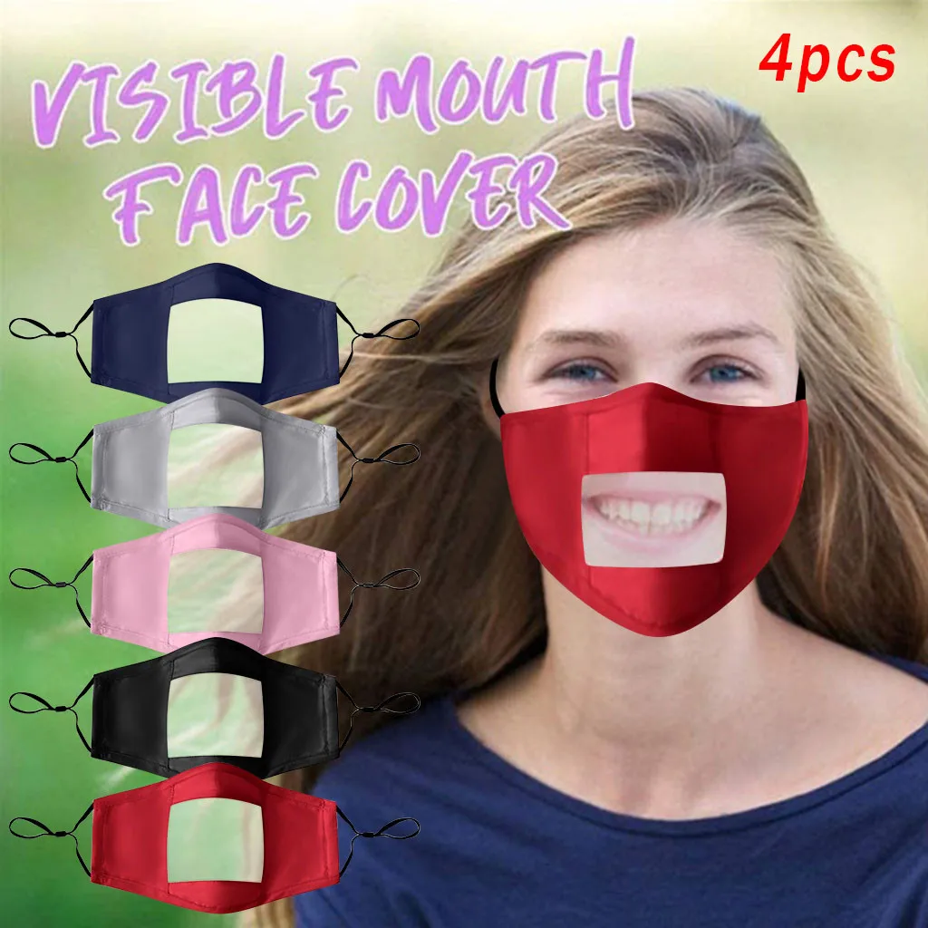4PC Solid Mask With Clear Window Visible Expression Face Cover For Deaf Mute People Outdoor Breathing Fashion Cycling | Спорт и