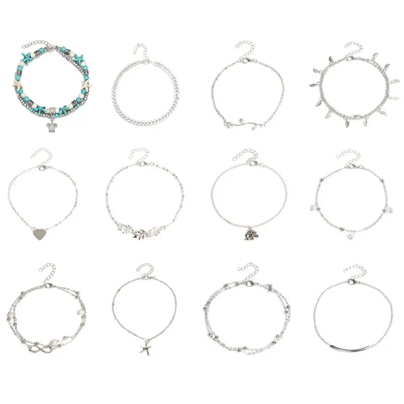 

20Pcs Anklets Women Infinite Heart Shape Elephant Leaves Stars Chic Foot Jewelry
