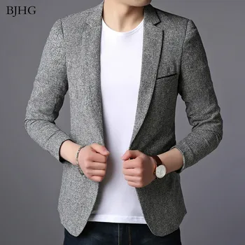 

BJHG2019 New Fashion Brand Blazer Jacket Men Single Button Slim Fit Suit Coat Korean Black Dress Jacket Party Casual Men Clothes