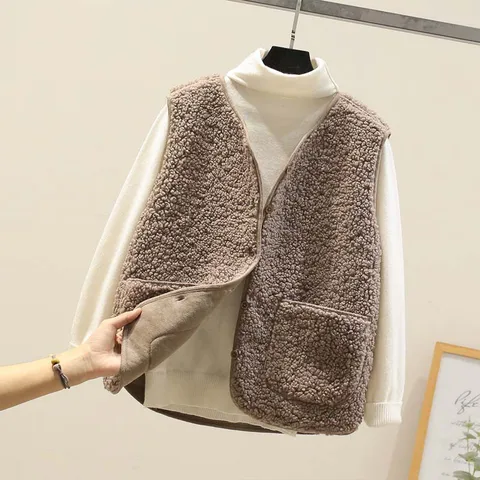 Fleece Women Vest Waistcoat Winter White Vest Sleeveless Jacket Ladies Warm Thick Sleeveless Vest For Women 2021