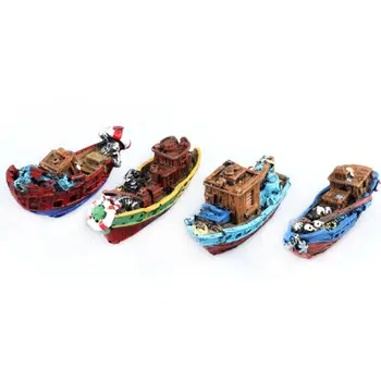 

4pcs/set Aquarium Wreck Sunk Ship Boat Decoration Landscape Fish Tank Ornament